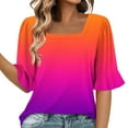 thumbnail image 1 of Ruffle Sleeve Shirts for Women Square Neck Gradient Short Sleeve Blouses Going out Tops Casual Loose Basic Tees (S, Hot Pink), 1 of 6