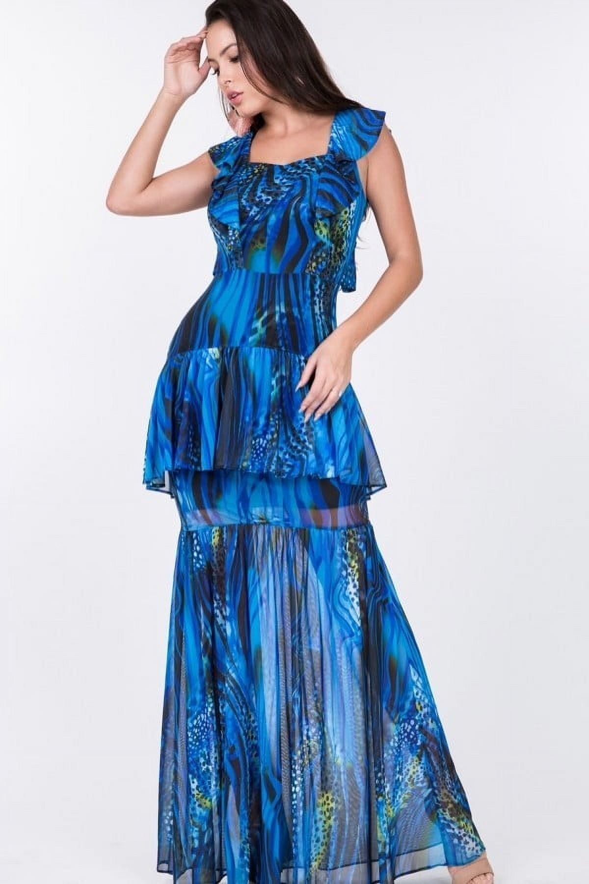 Double Take Full Size Printed Ruffle Hem Long Sleeve Tiered Dress main image 0
