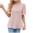 thumbnail image 1 of Ruffle Sleeve Tops for Women Short Sleeve Round Neck Casual Shirts Solid Pullovers Elegant Summer Comfy Tops Pink,S, 1 of 7