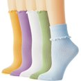 thumbnail image 1 of Ruffle Socks Woman, White Crew Cute Frilly Ankle Lettuce Dress Socks for Women Girls Turn-Cuff  5Pairs, 1 of 7