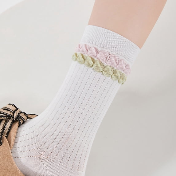 Ruffle Socks for Women Turn-Cuff Frilly Sock Crew Socks Casual Athletic Gym LightWeight Thin Cotton Socks Breathable Cool Knit for Running Casual Outdoor Activities