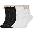 thumbnail image 1 of Ruffle Socks Women - Turn-Cuff Frilly Sock - Lightweight Cotton Socks-3 White 3 Black, 1 of 6