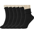 thumbnail image 1 of Youmation 6 Pack  Ruffle Socks Women - Turn-Cuff Frilly Sock - Lightweight Cotton Socks-Black, 1 of 6