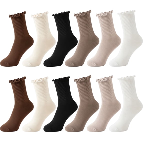 12Packs Ruffle Socks Women - Turn-Cuff Frilly Sock - Lightweight Cotton Socks