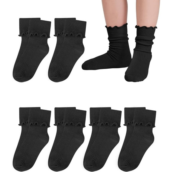 Ruffle Socks for Girls Kids Toddler Turn Cuff Dress School Uniform Sock