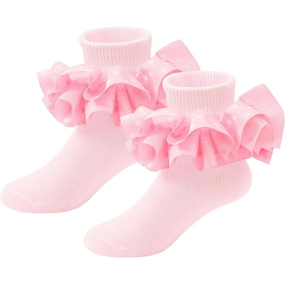 Ruffle Socks for Girls Toddler - Lace Polka Dot Frilly Dress Ankle Socks for Kids and Babies