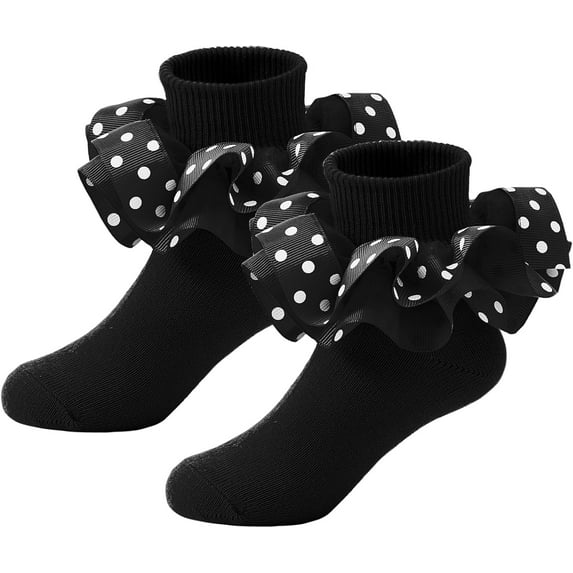 Ruffle Socks for Girls Toddler - Lace Polka Dot Frilly Dress Ankle Socks for Kids and Babies