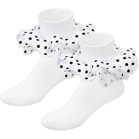 Ruffle Socks for Girls Toddler - Lace Polka Dot Frilly Dress Ankle Socks for Kids and Babies