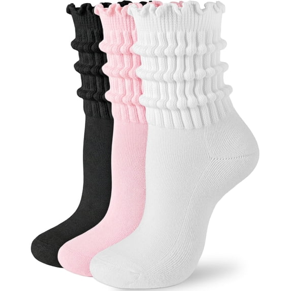Ruffle Socks for Women, 3Pcs Cotton Slouchy Scrunch Crew Socks