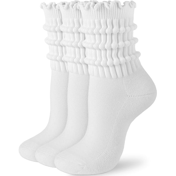 Ruffle Socks for Women, 3Pcs Cotton Slouchy Scrunch Crew Socks