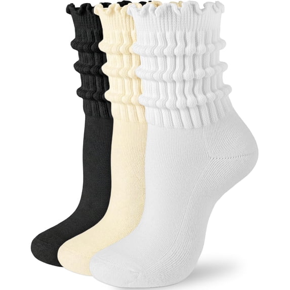 Ruffle Socks for Women, 3Pcs Cotton Slouchy Scrunch Crew Socks