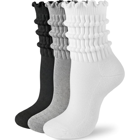 Ruffle Socks for Women, 3Pcs Cotton Slouchy Scrunch Crew Socks