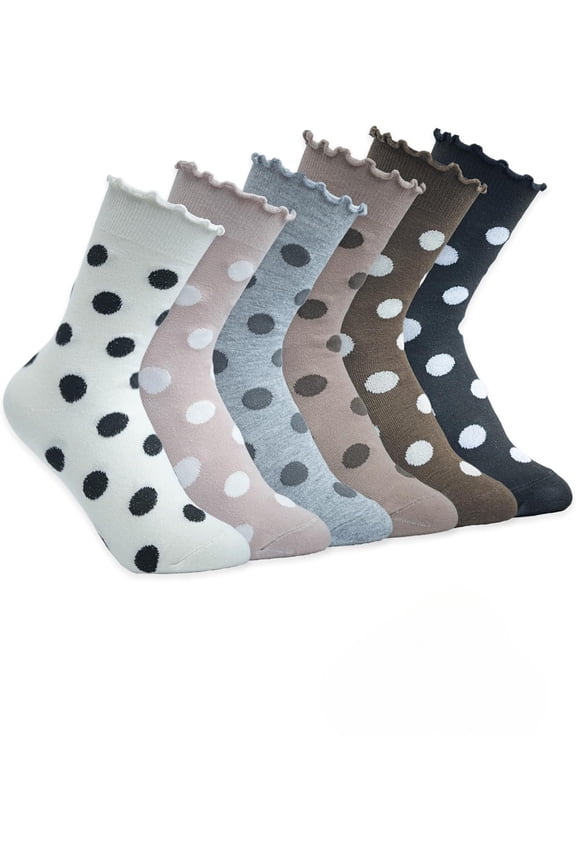 Ruffle Socks for Women Ankle Cute Cotton Polka Dot Novelty Sock 6 Pairs with Gift Box
