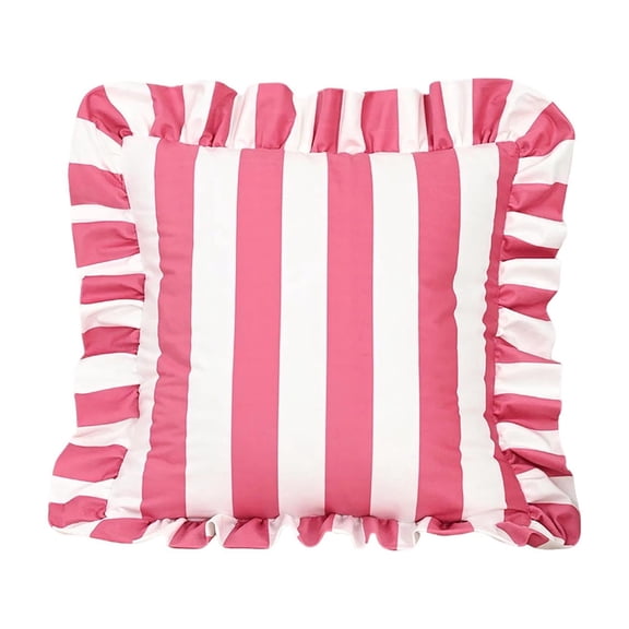 Ruffle Square Throw Pillow, 18"x18" Striped Ruffle Pillow, Striped Throw Pillow - Velvet Ruffled Throw Pillow Home Textile Style Sofa Decorative Pillow with Insert for Bedroom Living Room