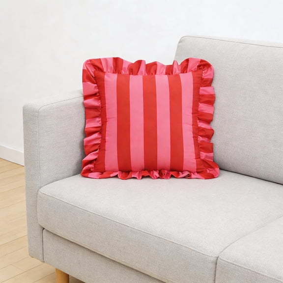 Ruffle Square Throw Pillow,Striped Velvet Ruffled Throw Pillow,Home Textile Style Sofa Decorative Pillow for Sofa Bed Living Room Decor (18"x18")