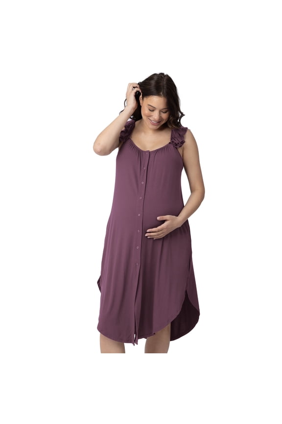 Labor and Delivery Gown, 3 in 1 Hospital Gowns for Women Labor Delivery, Ruffle Straps (Burgundy Plum, X-Small/Small)