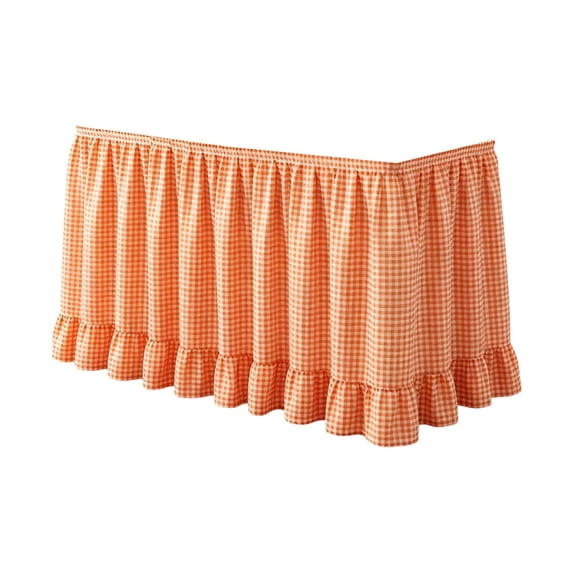 Ruffle Table Skirt Plaid Checkered Polyester Fabric Table Cover for Wedding Reception Decor Party Table Decor for Banquets Graduations Birthday Events Home Party Gift Orange