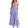thumbnail image 1 of Ruffle Tiered Long Dress for Women Summer Trendy Striped Adjustable Spaghetti Strap Flowy Beach Midi Dresses (M, Pink), 1 of 7