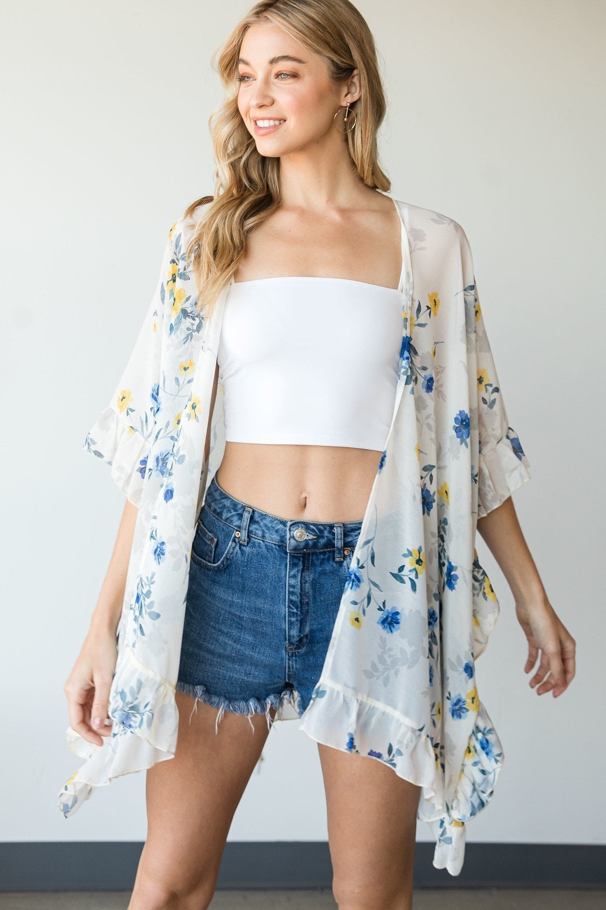 Ella’s Baby Blue Ruffles Embroidered Kimono main image 0