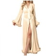thumbnail image 1 of Ruffle Trim Robes for Women Long Sleeve Sheer Mesh Sexy Lounge Nightgowns Wedding Bride Long Dress Cardigan, 1 of 3