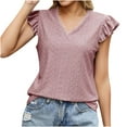 thumbnail image 1 of Ruffle V-Neck Sleeveless Camisole Tops for Women Lightweight Women's V-Neck T-Shirt Hollowed Out Short-Sleeve Casual Top Short-Sleeve V-Neck Top/Shirt(Hot Pink,S), 1 of 4