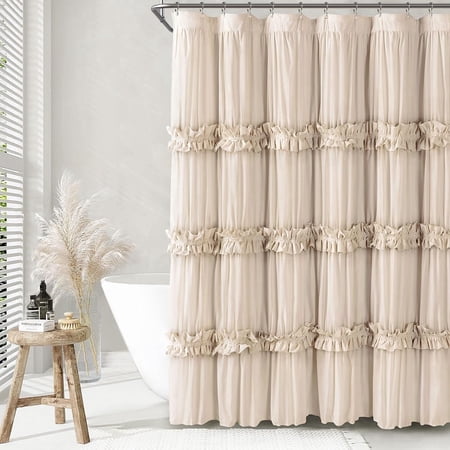 Psoiuetr Ruffle Vintage Shower Curtain Boho Farmhouse Shower Curtain for Bathroom Beige 72" L x 72" W price history and forecast - psoiuetr