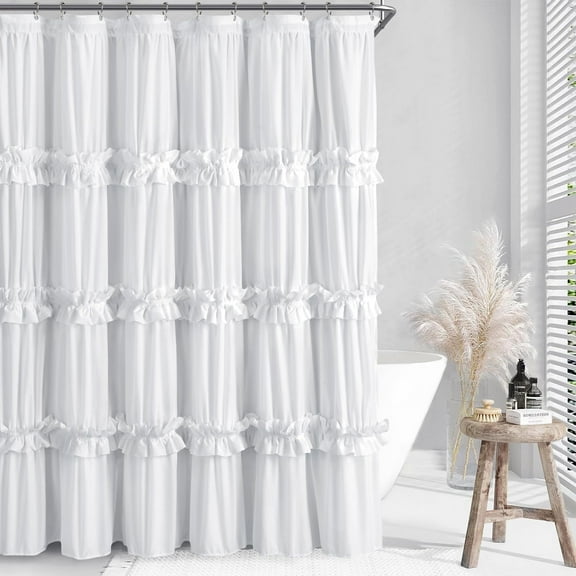 Psoiuetr Ruffle Vintage Shower Curtain Boho Farmhouse Shower Curtain for Bathroom White 72" L x 72" W