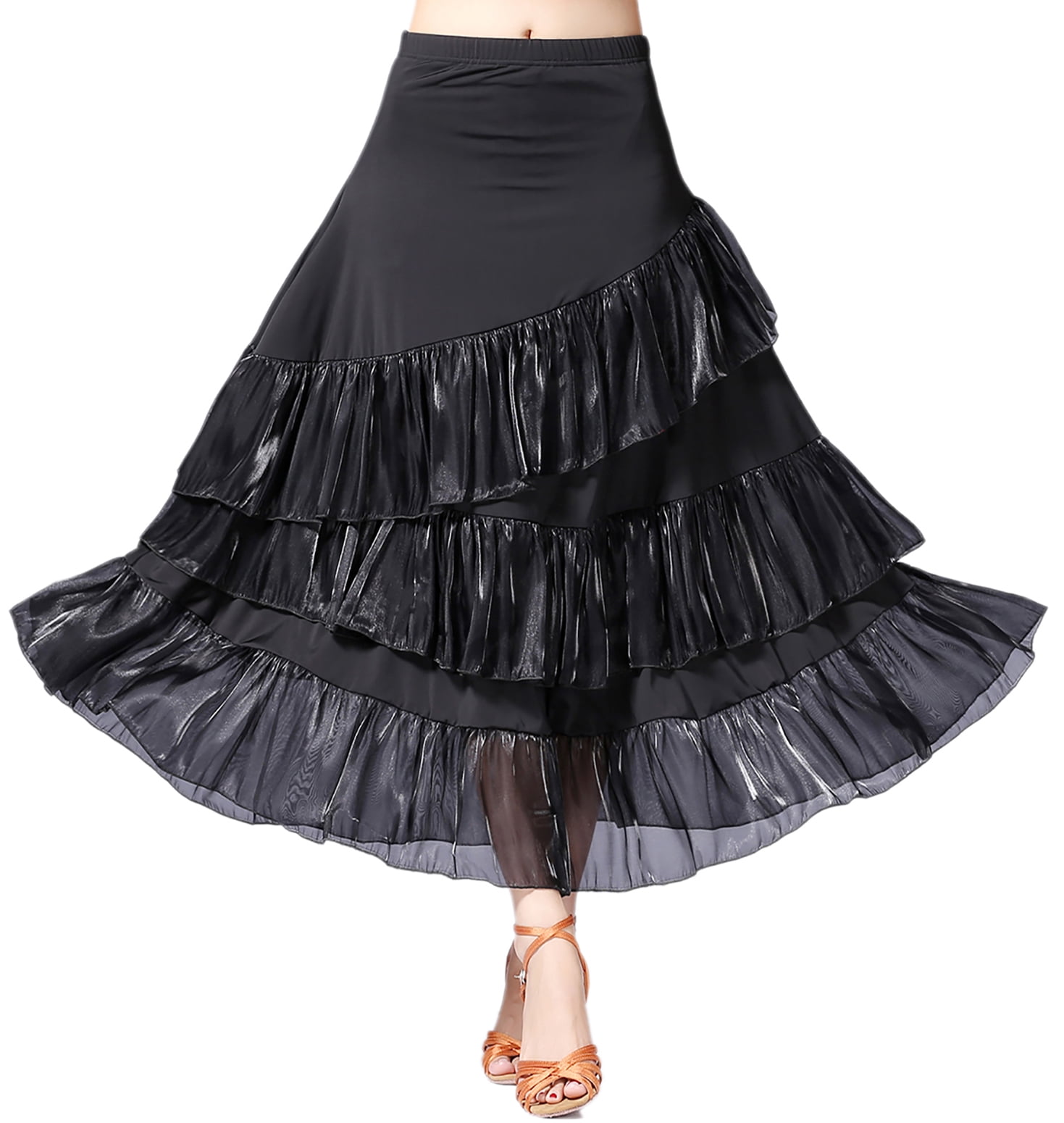 Ruffle Waltz Folklorico Paso Doble Flamenco Ballroom Practice Dance Skirts