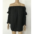 thumbnail image 1 of Ruffle off the shoulder women blouse tencel black bell long sleeves, 1 of 5