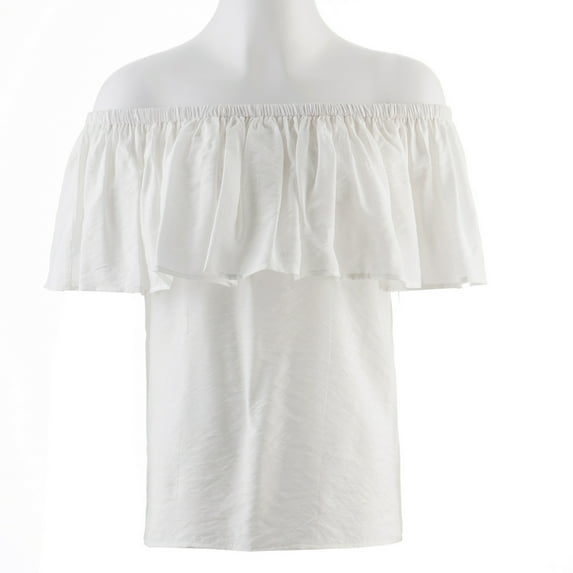 Ruffle off the shoulder women blouse tencel white
