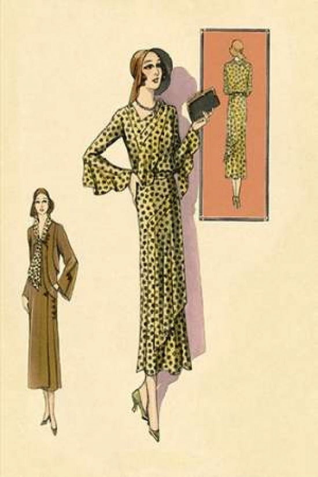 Ruffled Autumn Dress and Overcoat Canvas Art - Vintage Fashion (24 x 36)