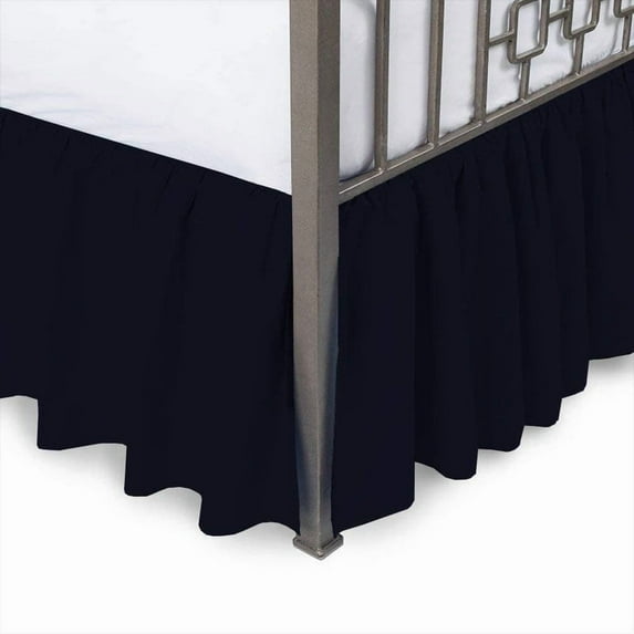Ruffled Bed Skirt with 12" Tailored Drop Bedskirt, Split Corner Bedskirt with Platform, 100% Microfiber Dust Ruffle Bedskirt, Ultra Soft-Full-XL Size-Navy Blue Solid