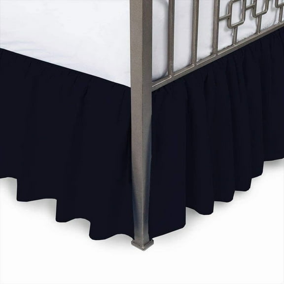 Ruffled Bed Skirt with 12" Tailored Drop Bedskirt, Split Corner Bedskirt with Platform, 100% Microfiber Dust Ruffle Bedskirt, Ultra Soft-Full-XL Size-Navy Blue Solid