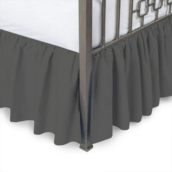 Ruffled Bed Skirt with 14" Tailored Drop Bedskirt, Split Corner Bedskirt with Platform, 100% Microfiber Dust Ruffle Bedskirt, Ultra Soft-King Size-Dark Gray Solid