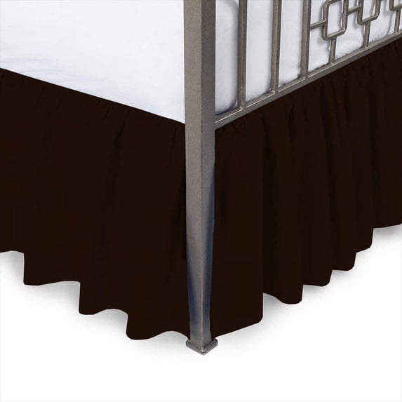 LINEN SHEETS-100% Microfiber, Split Corner Ruffle Bedskirt with 30" Tailored Drop, Three Sided Coverage Dust Ruffle Bed skirt-King Size-Chocolate Solid