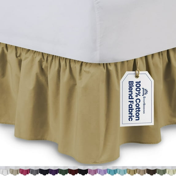 Ruffled Bed Skirt (Full, Gold) 14 inch Drop Dust Ruffle with Platform, Poly/Cotton Fabric, Available in All Bed Sizes and 14 Colors - Blissford