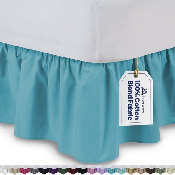 Ruffled Bed Skirt (King, Aqua) 21 inch Drop Dust Ruffle with Platform, Poly/Cotton Fabric, Available in All Bed Sizes and 14 Colors - Blissford