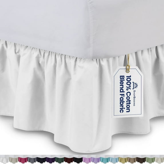 Ruffled Bed Skirt (King, White) 14 inch Drop Dust Ruffle with Platform, Poly/Cotton Fabric, Available in All Bed Sizes and 14 Colors - Blissford