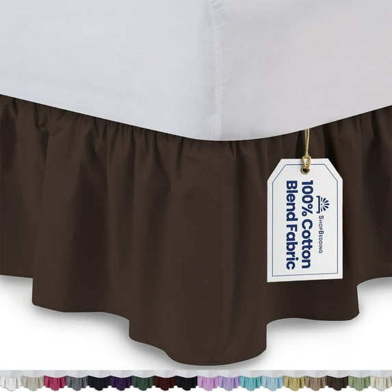 Ruffled Bed Skirt (Queen, Brown) 21 inch Drop Dust Ruffle with Platform, Poly/Cotton Fabric, Available in All Bed Sizes and 14 Colors - Blissford
