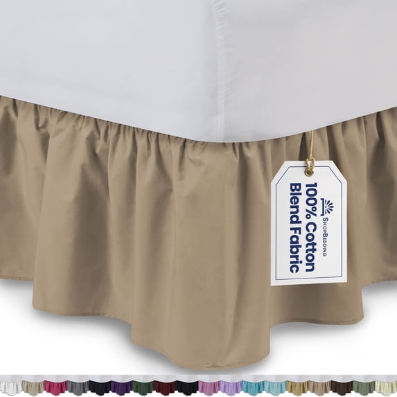 Ruffled Bed Skirt (Queen, Camel) 21 Inch Drop Dust Ruffle with Platform, Poly/Cotton Fabric, Available in All Bed Sizes and 14 Colors - Blissford