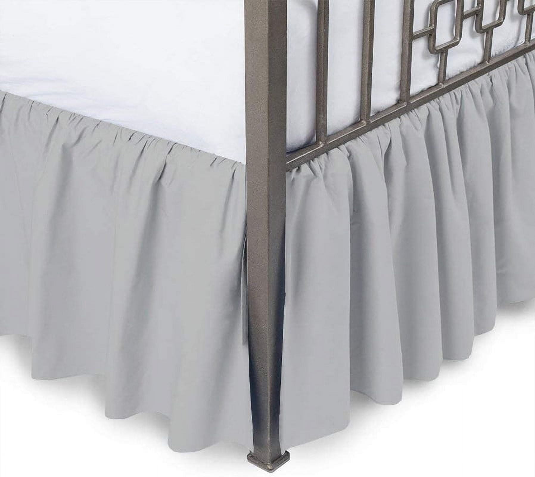 Ruffled Bed Skirt with Spilt Corners, 18" Tailored Drop Bed Skirt, Hotel Quality & Wrinkle Free Dust Ruffle Bedskirt - 100% Microfiber-Queen Size-Light Gray Solid
