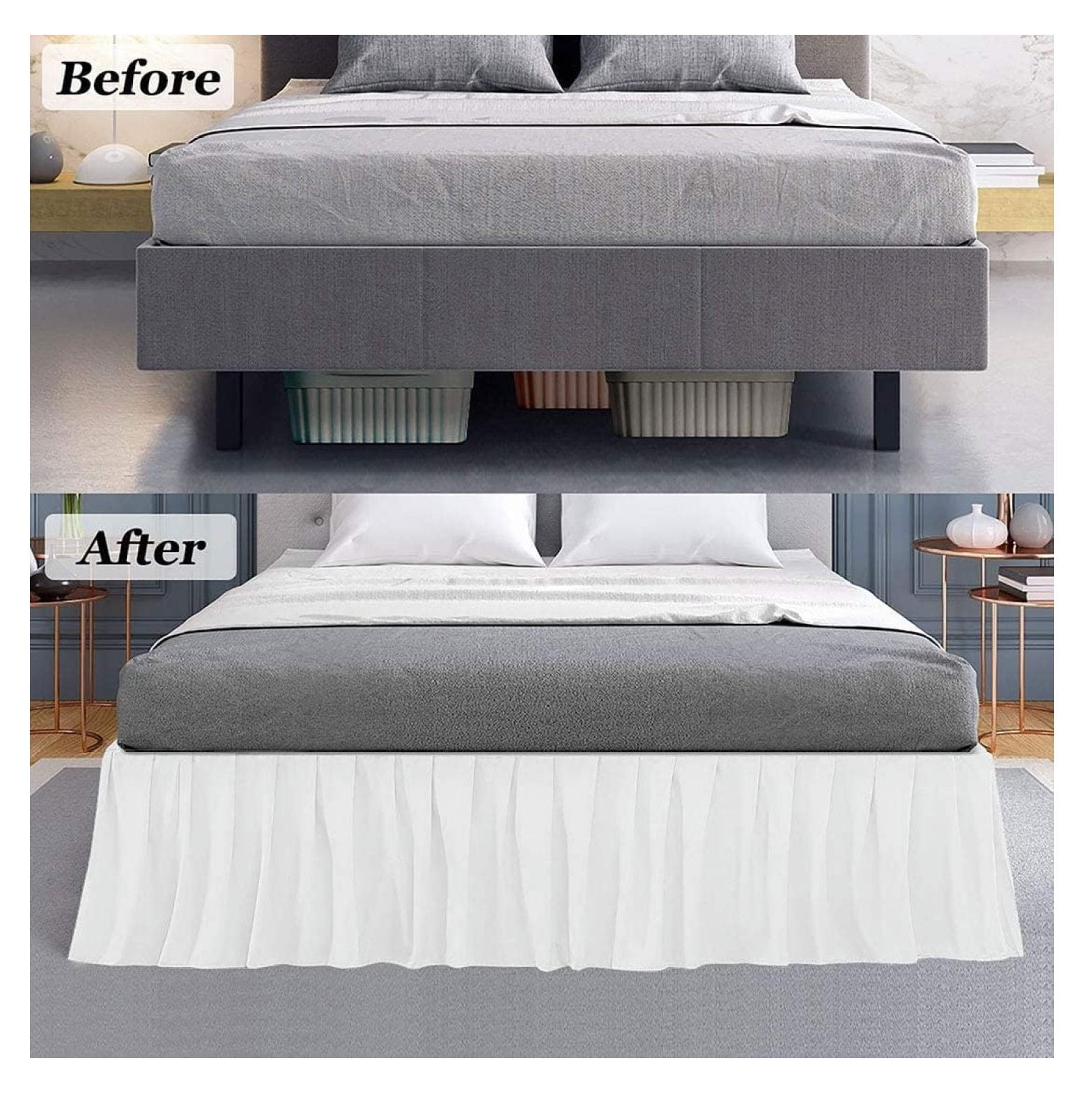 Ruffled Bed Skirt with Split Corners,King Dust Ruffle 15 inch Drop, 100