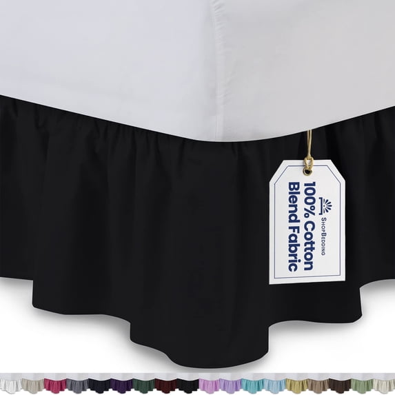 Ruffled Bed Skirt (Twin, Black) 18 inch Drop Dust Ruffle with Platform, Poly/Cotton Fabric, Available in All Bed Sizes and 14 Colors - Blissford