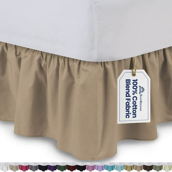 Ruffled Bed Skirt (Twin, Camel) 14 inch Drop Dust Ruffle with Platform, Poly/Cotton Fabric, Available in All Bed Sizes and 14 Colors - Blissford