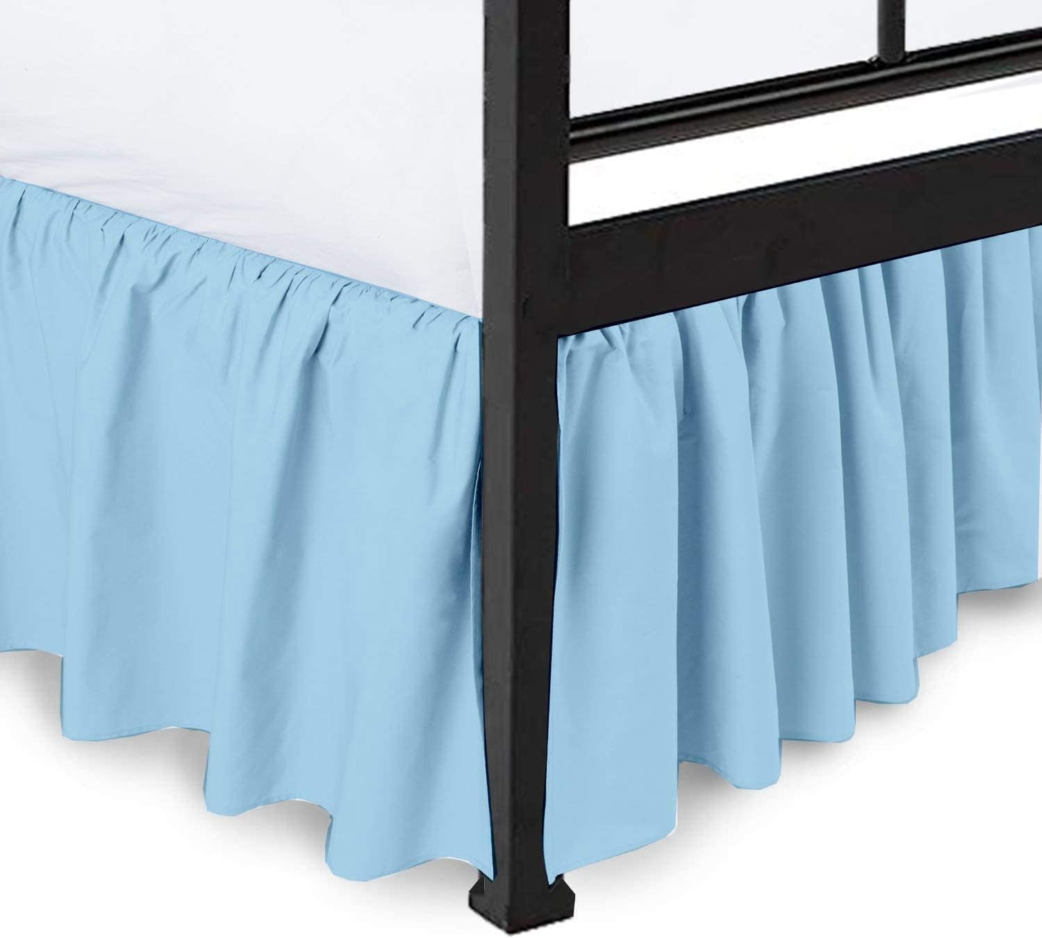Ruffled Bed Skirt With Split Corners Light Blue, TwinXl Bedskirt