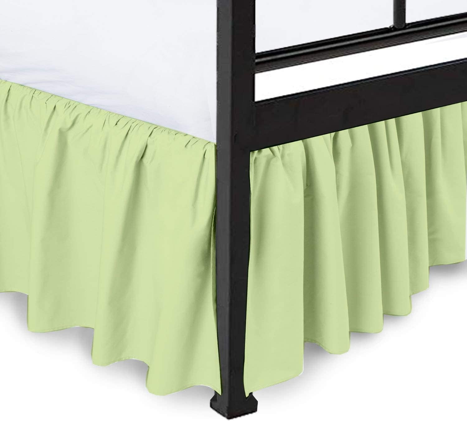 Ruffled Bed Skirt With Split Corners Sage, Queen Bedskirt, Gathered