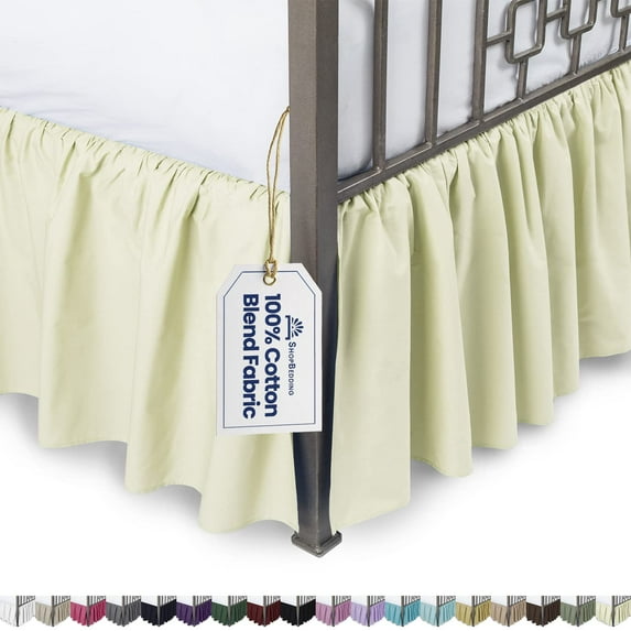 Ruffled Bed Skirt with Split Corners - Full, Bone, 14 Inch Drop Cotton Blend Bedskirt (Available in 14 Colors) - Blissford Dust Ruffle