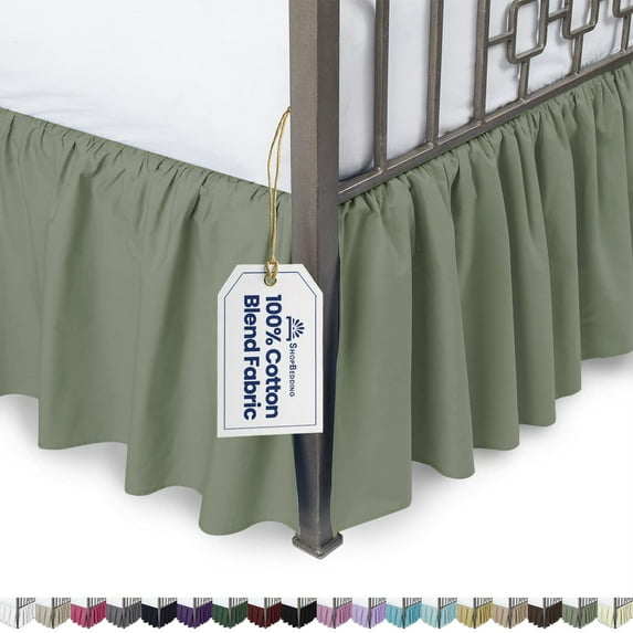 Ruffled Bed Skirt with Split Corners - Full, Sage, 21 Inch Drop Cotton Blend Bedskirt (Available in 14 Colors) - Blissford Dust Ruffle
