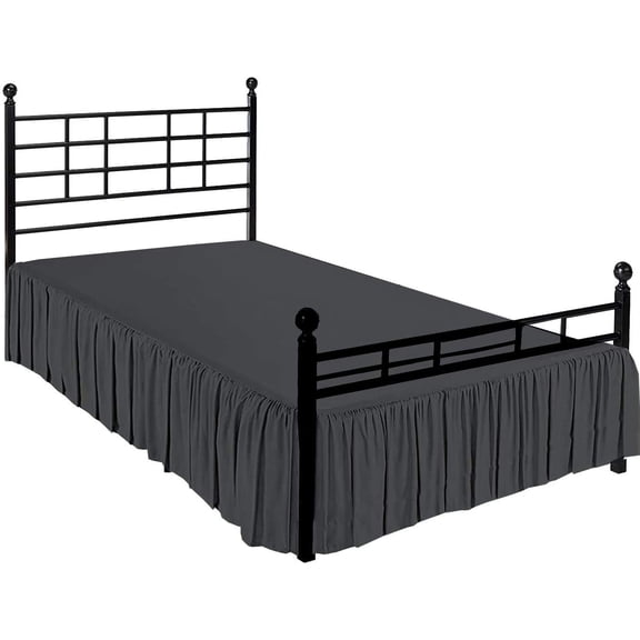 Ruffled Bed Skirt with Split Corners - Microfiber Bedskirt - Dust Ruffle - Dark Grey, Full - 16 Inch Drop