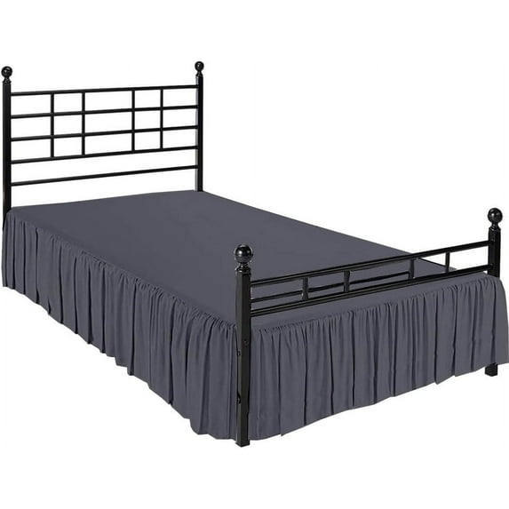 Ruffled Bed Skirt with Split Corners - Microfiber Bedskirt - Dust Ruffle - Dark Grey, King - 16 Inch Drop